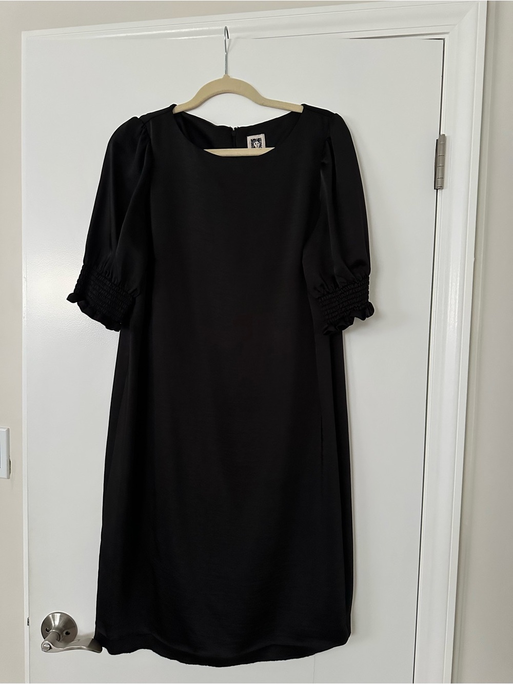Anne Klein Black Puff-Sleeve Midi Dress
